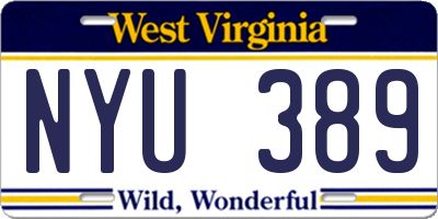 WV license plate NYU389