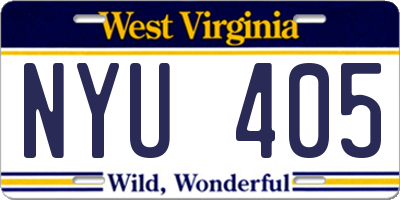 WV license plate NYU405