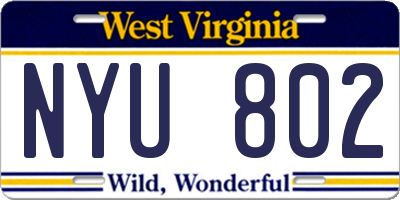 WV license plate NYU802