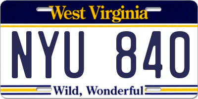 WV license plate NYU840