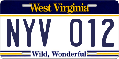 WV license plate NYV012