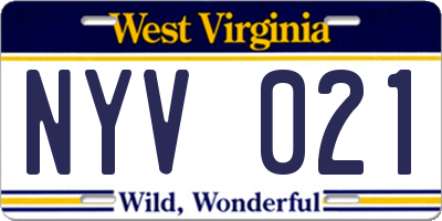 WV license plate NYV021