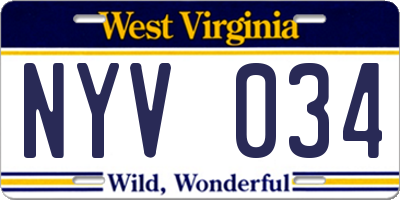 WV license plate NYV034