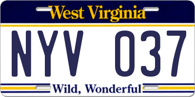 WV license plate NYV037