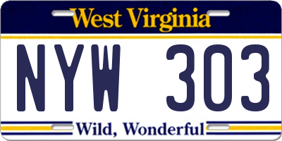 WV license plate NYW303