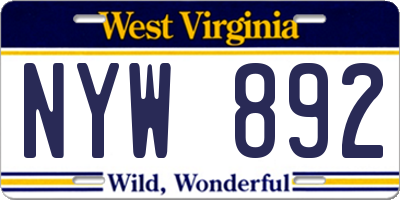 WV license plate NYW892