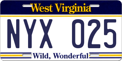 WV license plate NYX025