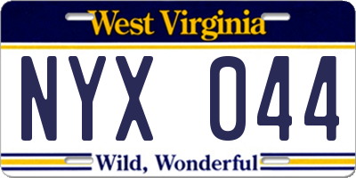 WV license plate NYX044