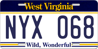 WV license plate NYX068