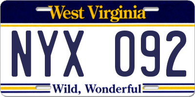 WV license plate NYX092