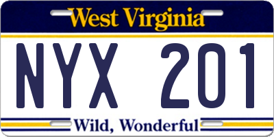 WV license plate NYX201