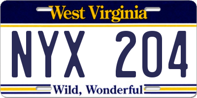 WV license plate NYX204