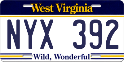 WV license plate NYX392
