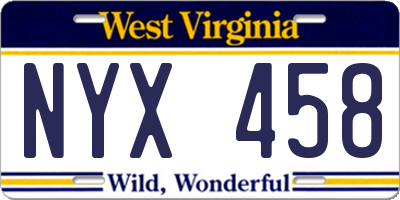 WV license plate NYX458