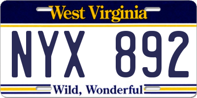 WV license plate NYX892
