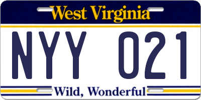 WV license plate NYY021