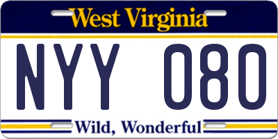 WV license plate NYY080