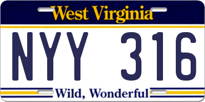 WV license plate NYY316