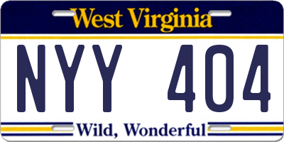 WV license plate NYY404