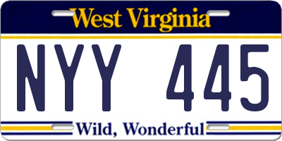 WV license plate NYY445