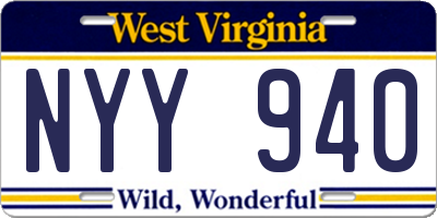 WV license plate NYY940
