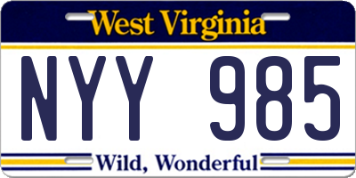 WV license plate NYY985
