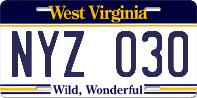 WV license plate NYZ030