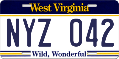 WV license plate NYZ042