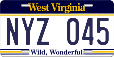WV license plate NYZ045