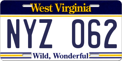 WV license plate NYZ062