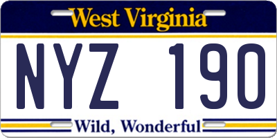 WV license plate NYZ190
