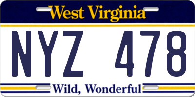 WV license plate NYZ478