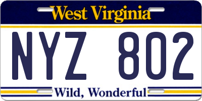 WV license plate NYZ802