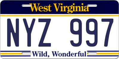 WV license plate NYZ997