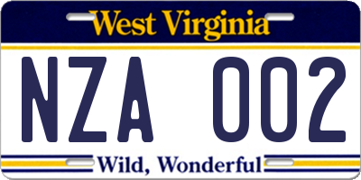 WV license plate NZA002