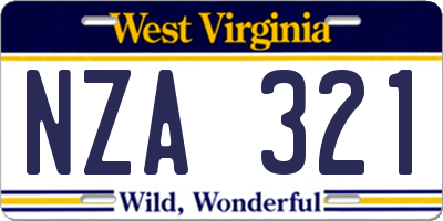 WV license plate NZA321