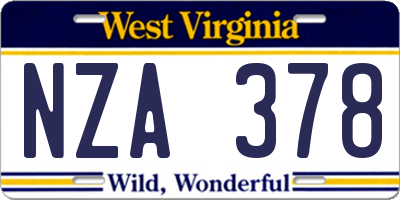 WV license plate NZA378