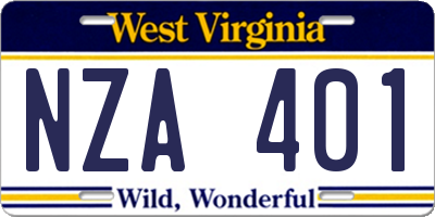 WV license plate NZA401