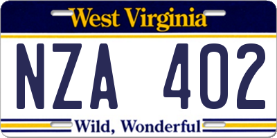 WV license plate NZA402