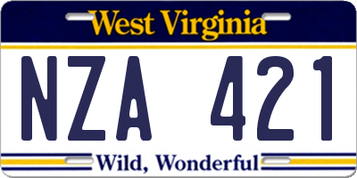 WV license plate NZA421