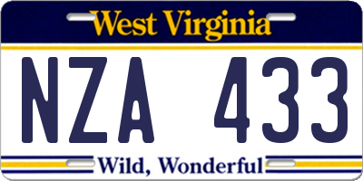 WV license plate NZA433