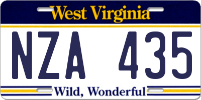 WV license plate NZA435