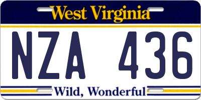 WV license plate NZA436