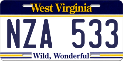 WV license plate NZA533