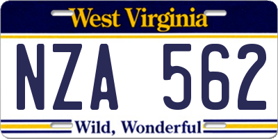 WV license plate NZA562