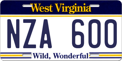 WV license plate NZA600