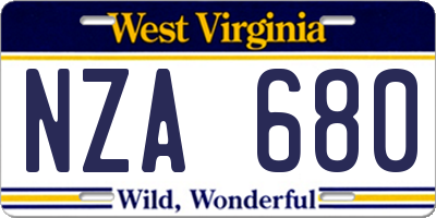 WV license plate NZA680