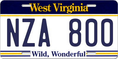 WV license plate NZA800