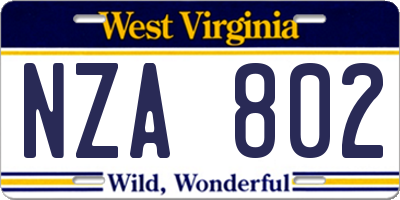 WV license plate NZA802