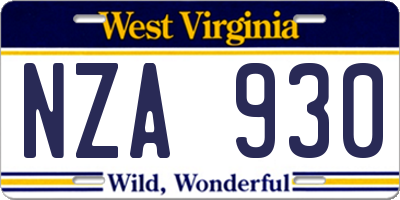 WV license plate NZA930